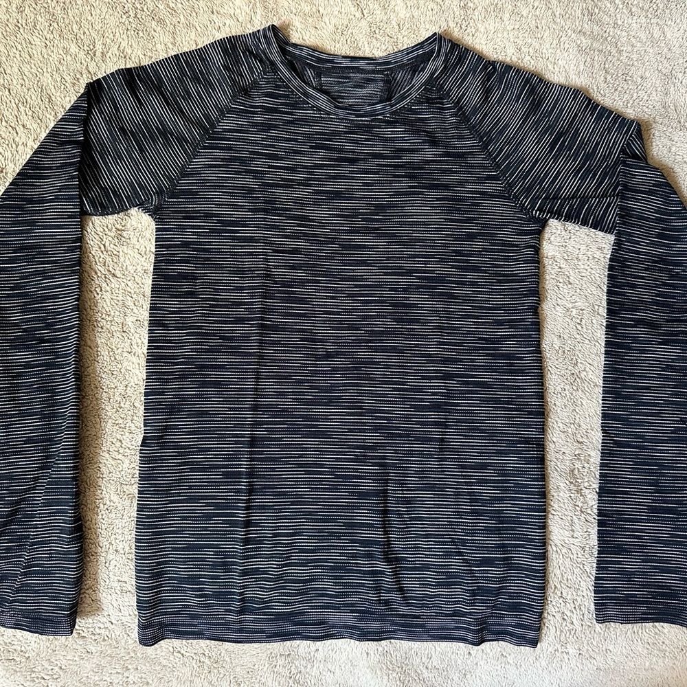 Athleta Women's Long Sleeve Crew - Navy & White Stripe
